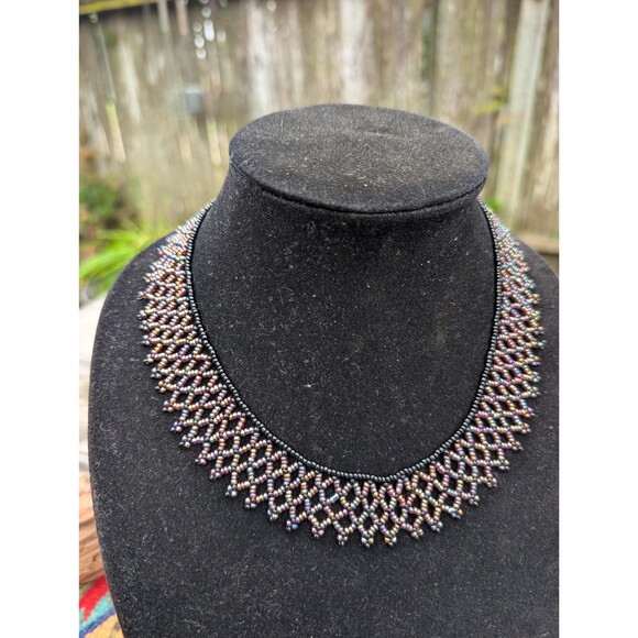 Vintage Iridescent Beaded Collar Necklace - Picture 6 of 8